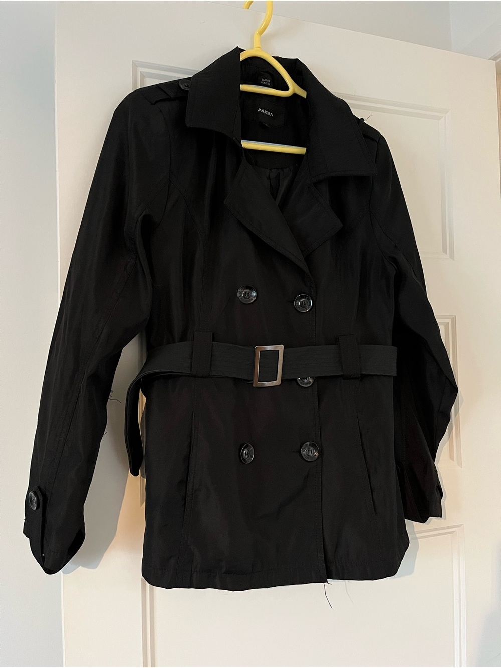 Majora Black Belted Double Breasted Trench Jacket Womens L - Picture 3 of 10